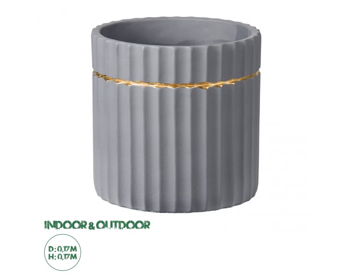 GloboStar® Artificial Garden PAXOS 20455 Πήλινο Κεραμικό Κασπώ Γλάστρα - Flower Pot Γκρι με Χρυσό Φ17cm x Υ17cm ΚΑΣΠΩ