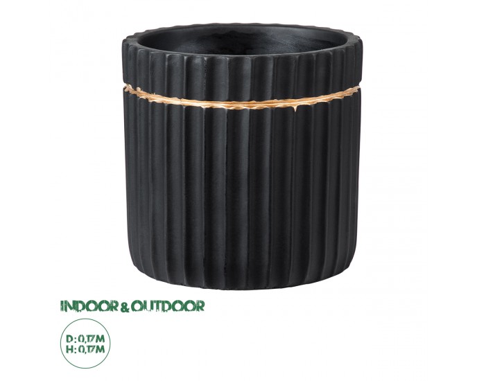 GloboStar® Artificial Garden KOS 20457 Πήλινο Κεραμικό Κασπώ Γλάστρα - Flower Pot Μαύρο με Χρυσό Φ17cm x Υ17cm ΚΑΣΠΩ