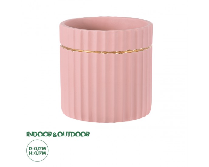 GloboStar® Artificial Garden RETHYMNO 20456 Πήλινο Κεραμικό Κασπώ Γλάστρα - Flower Pot Ροζ με Χρυσό Φ17cm x Υ17cm ΚΑΣΠΩ