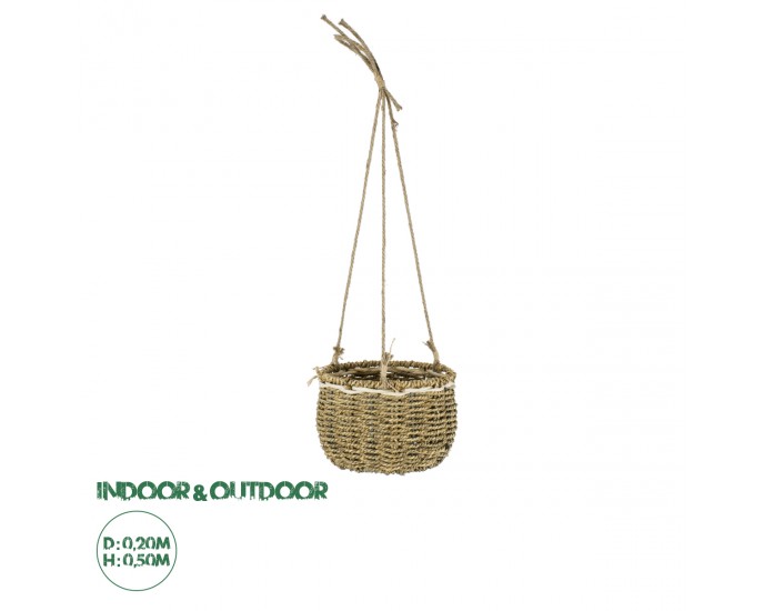 GloboStar® Artificial Garden POROS 20489 Κρεμαστό Πλεκτό Καλάθι - Κασπώ Γλάστρα - Flower Pot Μπεζ Φ20cm x Υ50cm ΚΑΣΠΩ