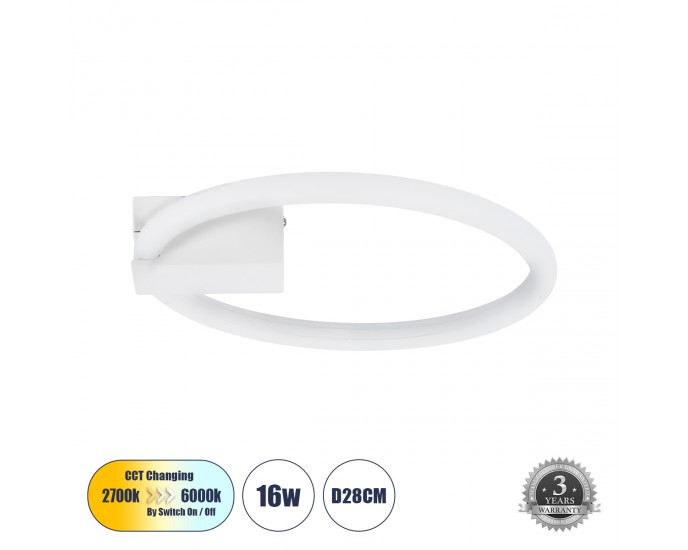 GloboStar® CINDERELLA 60977 Φωτιστικό Οροφής Δαχτυλίδι-Κύκλος LED CCT 16W 1792lm 360° AC 220-240V - Εναλλαγή Φωτισμού μέσω Διακόπτη On/Off All In One Ψυχρό 6000k+Φυσικό 4500k+Θερμό 2700k Φ28cm - Λευκό - 3 Years Warranty ΟΡΟΦΗΣ