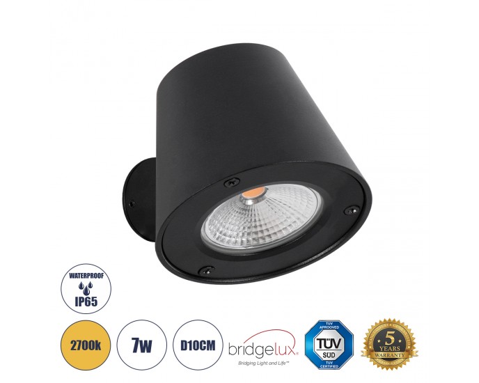 GloboStar® GARDENIA 60799 Φωτιστικό Τοίχου - Απλίκα Αρχιτεκτονικού Φωτισμού Εσωτερικού/Εξωτερικού Χώρου Up or Down LED 7W 700lm 60° AC220-240V Αδιάβροχο IP65 - Σώμα Αλουμινίου & Tempered Glass - Μ9.5 x Π13 x Υ7.7cm - Θερμό Λευκό 2700K - Μαύρο - Bridge