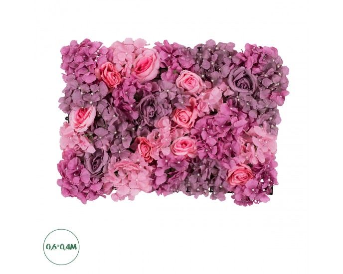 GloboStar® Artificial Garden ROSES STORY PURPLE 78336 Τεχνητό Διακοσμητικό Πάνελ Λουλουδιών - Κάθετος Κήπος σύνθεση Αμβροσία Μ60 x Π40 x Υ6cm 