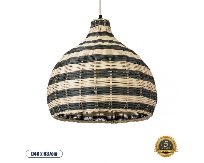 GloboStar® JAMAICA 01954 Boho Κρεμαστό Φωτιστικό Οροφής Μονόφωτο 1 x E27 AC220-240V IP20 - Φ40 x Υ37cm - Μπεζ - Χακί Ξύλινο Πλέγμα Καμπάνα - 5 Χρόνια Εγγύηση ΟΡΟΦΗΣ