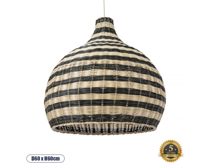 GloboStar® JAMAICA 01955 Boho Κρεμαστό Φωτιστικό Οροφής Μονόφωτο 1 x E27 AC220-240V IP20 - Φ60 x Υ60cm - Μπεζ - Χακί Ξύλινο Πλέγμα Καμπάνα - 5 Χρόνια Εγγύηση ΟΡΟΦΗΣ