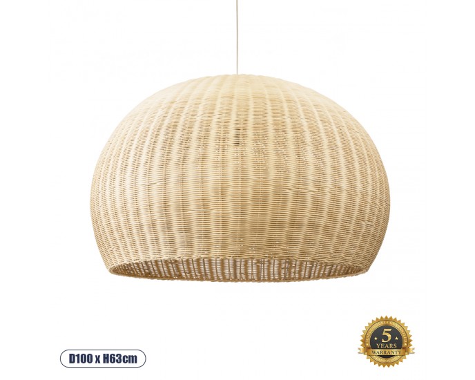 GloboStar® RAITO 01826 Boho Κρεμαστό Φωτιστικό Οροφής Μονόφωτο 1 x E27 AC220-240V IP20 - Φ100 x Υ63cm - Μπεζ Ξύλινο Μπαμπού Πλέγμα Καμπάνα - 5 Χρόνια Εγγύηση ΟΡΟΦΗΣ