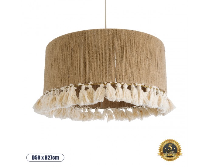 GloboStar® PUERTORICO 02094 Boho Κρεμαστό Φωτιστικό Οροφής Τρίφωτο 3 x E27 AC220-240V IP20 - Φ50 x Υ27cm - Μπεζ με Λευκό Λεπτό Νήμα Πλέγμα Βαμβακερό Καπέλο - 5 Χρόνια Εγγύηση ΟΡΟΦΗΣ