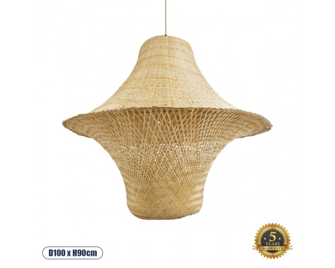 GloboStar® JUNIPER 02047 Boho Κρεμαστό Φωτιστικό Οροφής Μονόφωτο 1 x E27 AC220-240V IP20 - Φ100 x Υ90cm - Μπεζ Ξύλινο Μπαμπού Πλέγμα Καμπάνα - 5 Χρόνια Εγγύηση ΟΡΟΦΗΣ