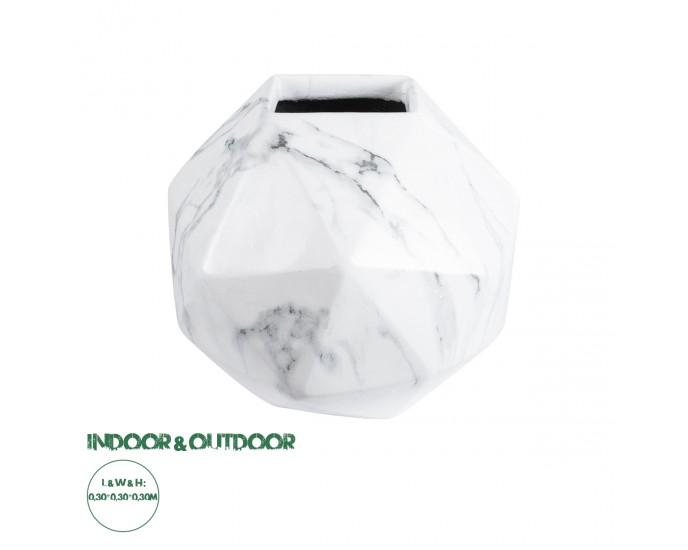 GloboStar® Artificial Garden BRIXTON 20784 Επιδαπέδιο Πολυεστερικό Τσιμεντένιο Κασπώ Γλάστρα - Flower Pot Λευκό Μ30 x Π30 x Υ30cm ΚΑΣΠΩ