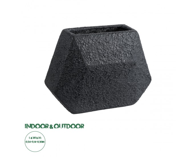 GloboStar® Artificial Garden GREENWICH 20787 Επιδαπέδιο Πολυεστερικό Τσιμεντένιο Κασπώ Γλάστρα - Flower Pot Μαύρο Μ24 x Π14 x Υ20cm ΚΑΣΠΩ