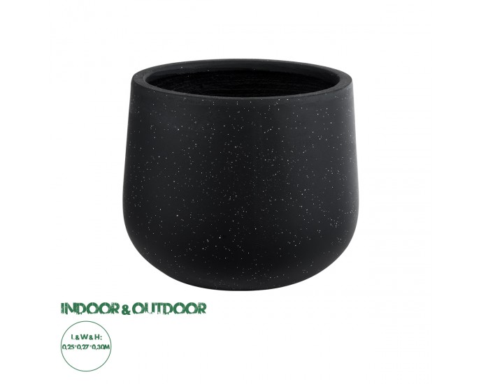 GloboStar® Artificial Garden MAYFAIR 20801 Διακοσμητικό Πολυεστερικό Τσιμεντένιο Κασπώ Γλάστρα - Flower Pot Μαύρο με Λευκές Λεπτομέριες Μ25 x Π27 x Υ30cm ΚΑΣΠΩ