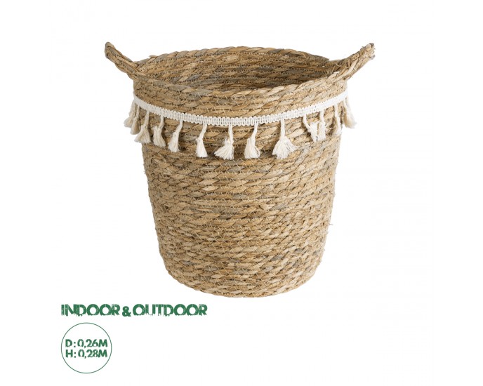 GloboStar® Artificial Garden SANTORINI 20573 Διακοσμητικό Πλεκτό Κασπώ Γλάστρα - Flower Pot Μπεζ με Λευκό Φ26 x Υ28cm ΚΑΣΠΩ