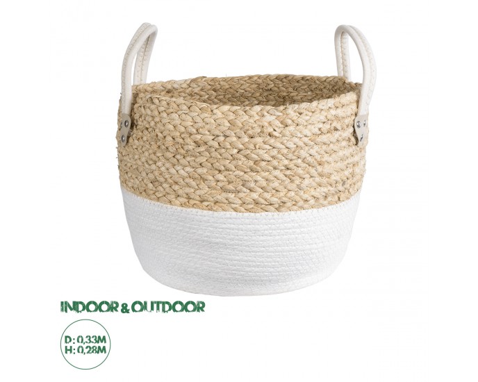 GloboStar® Artificial Garden NEVADA 20577 Διακοσμητικό Πλεκτό Κασπώ Γλάστρα - Flower Pot Μπεζ με Λευκό Φ33 x Υ28cm ΚΑΣΠΩ