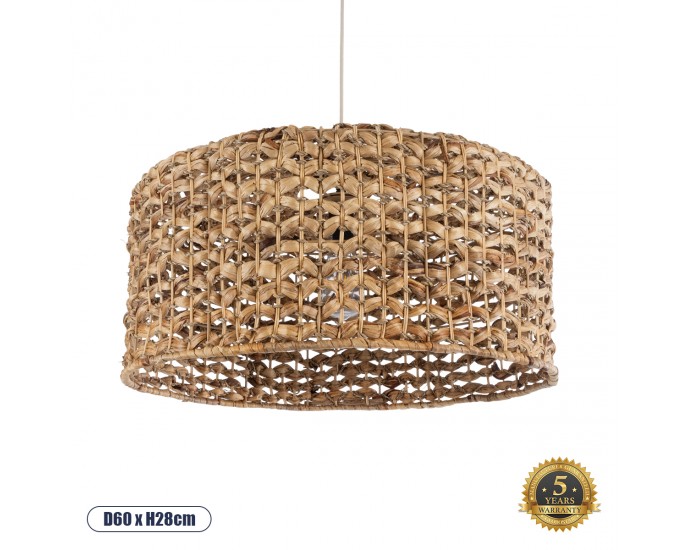 GloboStar® MARIGOLD 01849 Boho Κρεμαστό Φωτιστικό Οροφής Μονόφωτο 1 x E27 AC220-240V IP20 - Φ60 x Υ28cm - Καφέ Ξύλινο Μπαμπού Πλέγμα Καμπάνα - 5 Χρόνια Εγγύηση ΟΡΟΦΗΣ