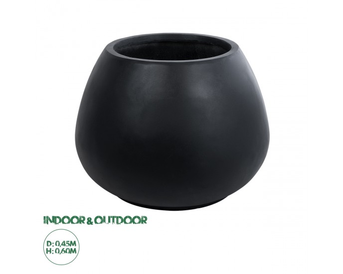 GloboStar® Artificial Garden COLOMBO 20695 Διακοσμητικό Πολυεστερικό Τσιμεντένιο Κασπώ Γλάστρα - Flower Pot Μαύρο Φ60 x Υ45cm ΚΑΣΠΩ