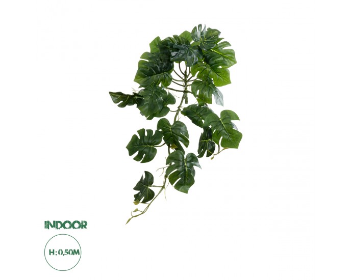 GloboStar® Artificial Garden HANGING MONSTERA 20600 Τεχνητό Διακοσμητικό Κρεμαστό Φυτό Μονστέρα Μ28 x Π30 x Υ50cm 