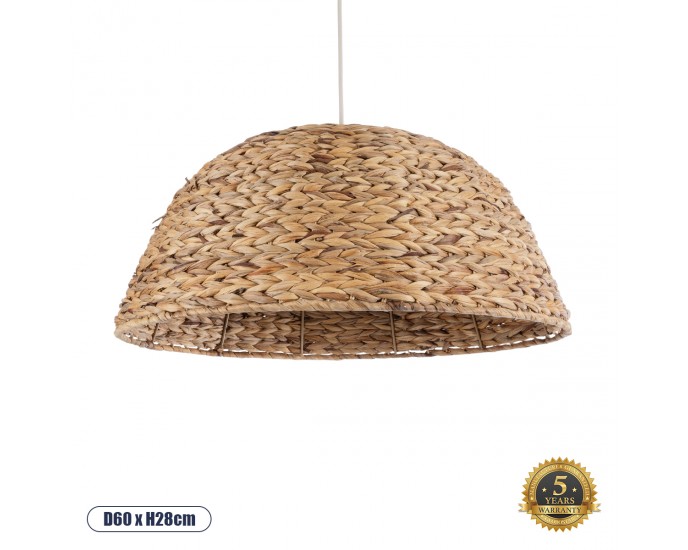 GloboStar® MANGATA 01847 Boho Κρεμαστό Φωτιστικό Οροφής Μονόφωτο 1 x E27 AC220-240V IP20 - Φ60 x Υ28cm - Μπεζ Καφέ Ξύλινο Μπαμπού Πλέγμα Καμπάνα - 5 Χρόνια Εγγύηση ΟΡΟΦΗΣ