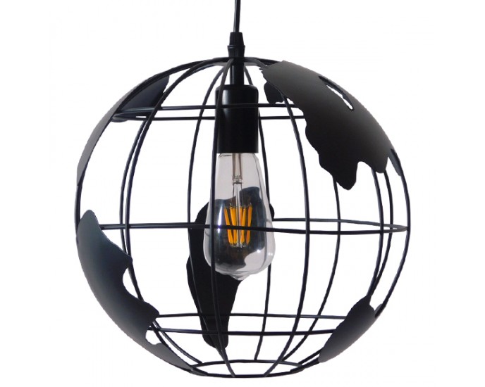 GloboStar® EARTH 01205 Vintage Industrial Κρεμαστό Φωτιστικό Οροφής Μονόφωτο 1 x E27 Μαύρο Μεταλλικό Πλέγμα Φ30 x Υ30cm