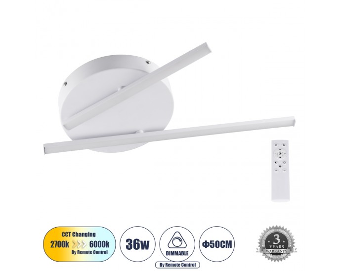 GloboStar® DRACO 61092 Φωτιστικό Οροφής Γραμμικό Linear Design LED CCT 36W 4428lm 120° AC 220-240V - Εναλλαγή Φωτισμού μέσω Τηλεχειριστηρίου All In One Ψυχρό 6000k+Φυσικό 4500k+Θερμό 2700k Dimmable Φ50 x Υ6cm - Λευκό - 3 Years Warranty