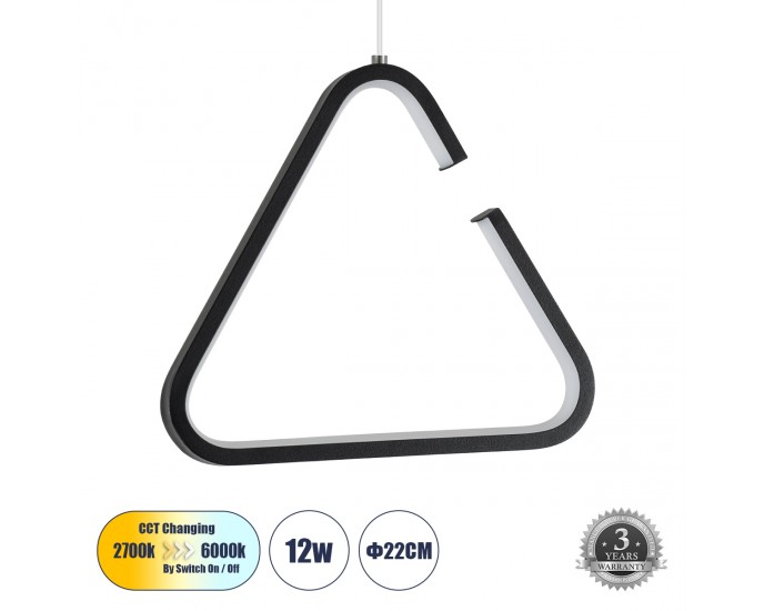 GloboStar® CEROBA 61307 Κρεμαστό Φωτιστικό Οροφής Linear Design LED CCT 12W 1320lm 360° AC 220-240V - Εναλλαγή Φωτισμού μέσω Διακόπτη On/Off All In One Ψυχρό 6000k+Φυσικό 4500k+Θερμό 2700k Μ22 x Π2 x Υ22cm - Μαύρο - 3 Years Warranty