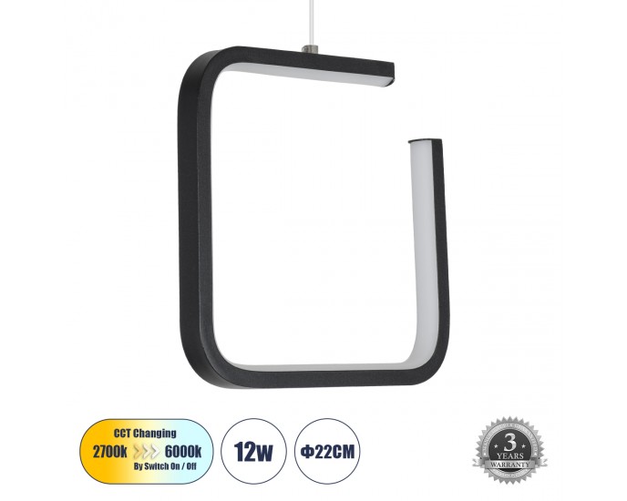 GloboStar® CEROBA 61308 Κρεμαστό Φωτιστικό Οροφής Linear Design LED CCT 12W 1320lm 360° AC 220-240V - Εναλλαγή Φωτισμού μέσω Διακόπτη On/Off All In One Ψυχρό 6000k+Φυσικό 4500k+Θερμό 2700k Μ22 x Π2 x Υ22cm - Μαύρο - 3 Years Warranty