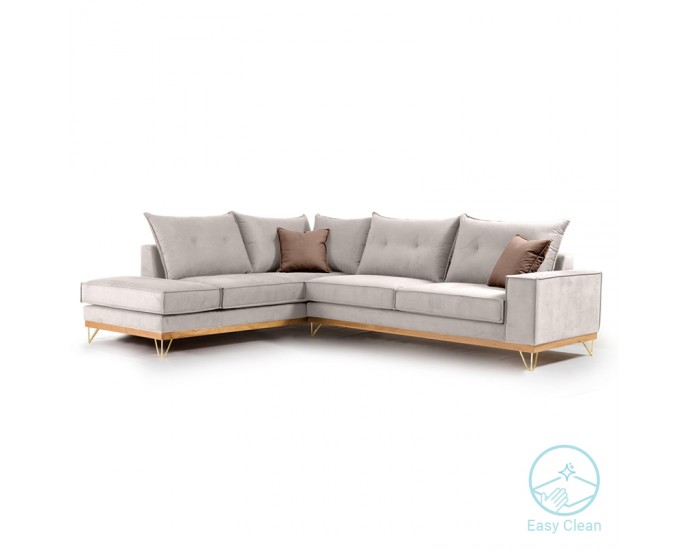 Γωνιακός καναπές δεξιά γωνία Luxury II pakoworld ύφασμα cream-mocha 290x235x95εκ