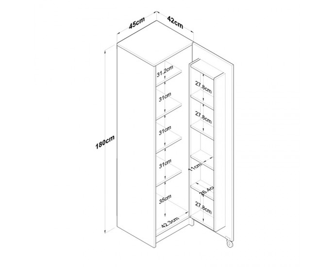 Ντουλάπα κουζίνας Amre pakoworld λευκό 45x42x180εκ 