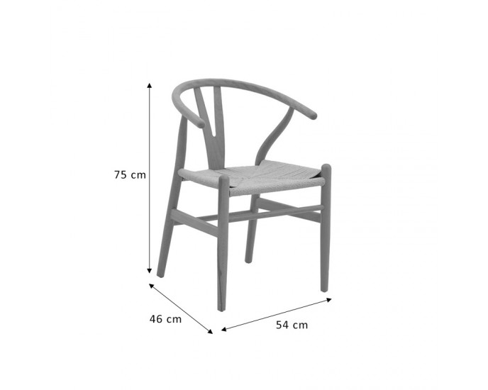 Καρέκλα Wishbone pakoworld rubberwood φυσικό-έδρα φυσικό σχοινί 54x46x75εκ 