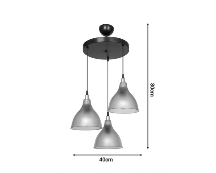 Φωτιστικό οροφής τρίφωτο Orazio pakoworld Ε27 ανθρακί-μαύρο Φ40x80εκ ΟΡΟΦΗΣ
