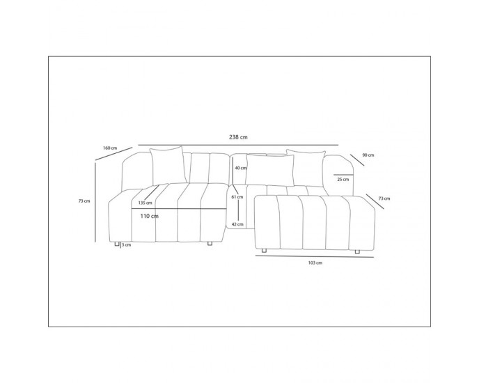 Γωνιακός καναπές Beyza Ι pakoworld με υποπόδιο δεξιά γωνία ανοιχτό γκρι ύφασμα 238x160x73εκ ΚΑΝΑΠΕΔΕΣ