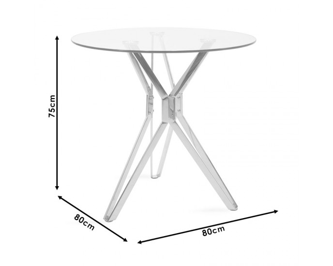 Τραπέζι Aryan pakoworld στρογγυλό γυάλινο-πόδι inox Φ80x75εκ
