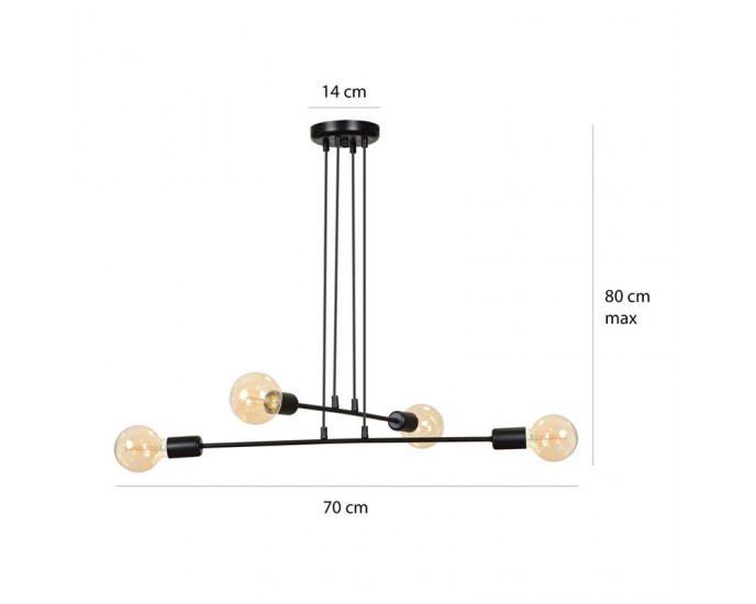 Φωτιστικό οροφής τετράφωτο PWL-0153 pakoworld Ε27 χρώμα μαύρο 70x40x80εκ