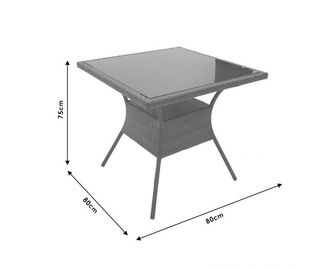 Τραπέζι Laura pakoworld μέταλλο-pe rattan φυσικό 80x80x75εκ