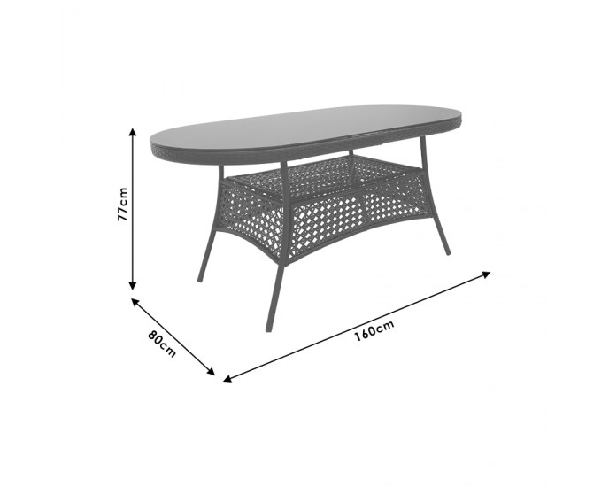 Τραπέζι Cellin pakoworld μέταλλο-pe rattan καφέ 160x80x77εκ