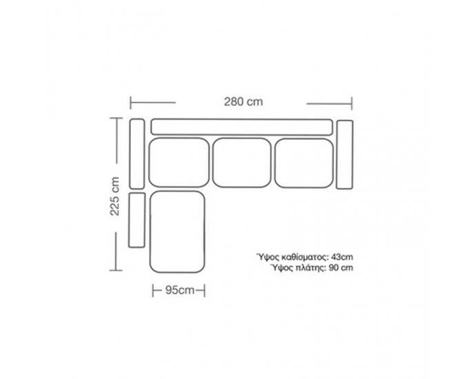 Γωνιακός καναπές δεξιά γωνία Boston pakoworld ύφασμα elephant-ciel 280x225x90εκ