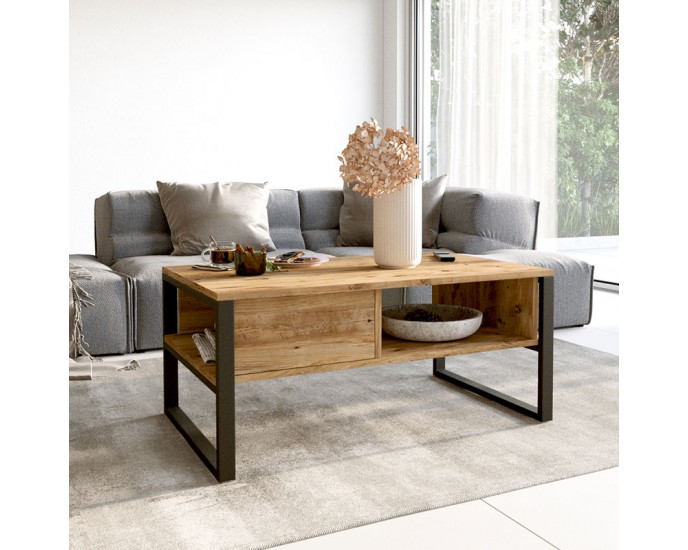 Τραπέζι σαλονιού Honora pakoworld oak-μαύρο 100x60x44,5εκ