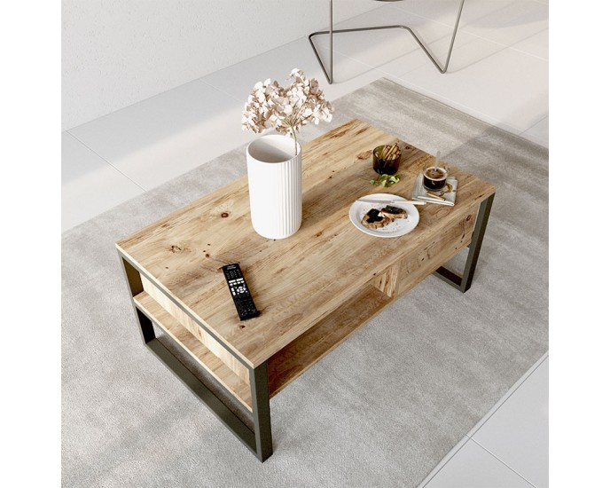 Τραπέζι σαλονιού Honora pakoworld oak-μαύρο 100x60x44,5εκ