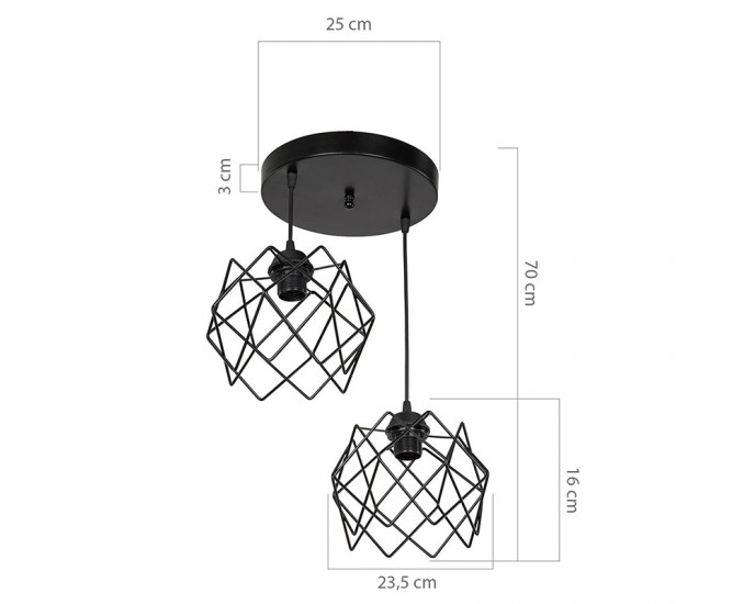 Φωτιστικό οροφής δίφωτο PWL-1021 pakoworld Ε27 μαύρο Φ40x70εκ