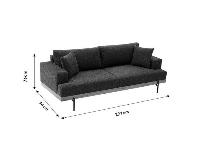 Καναπές 3θέσιος PWF-0620 ύφασμα ανθρακί 227x94x76εκ ΚΑΝΑΠΕΔΕΣ