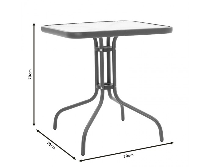 Τραπέζι Watson pakoworld μέταλλο ανθρακί-γυαλί 70x70x70εκ ΤΡΑΠΕΖΙΑ ΕΞΩΤΕΡΙΚΟΥ ΧΩΡΟΥ