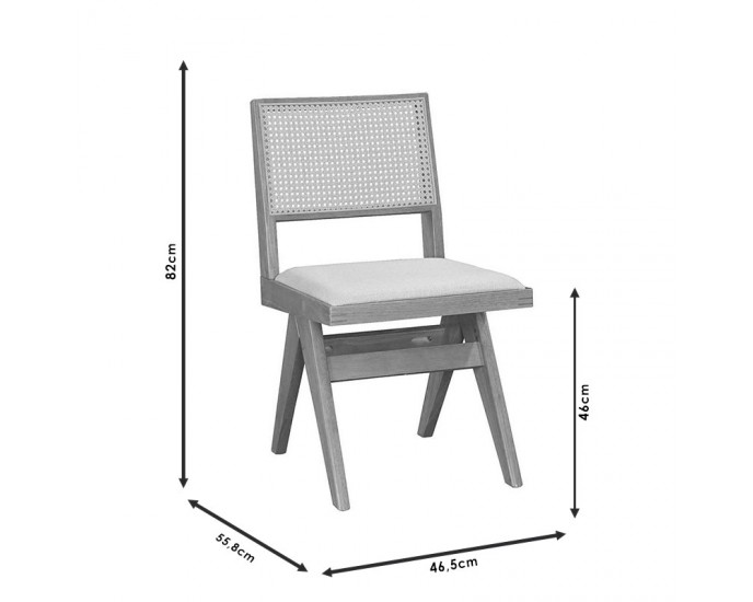 Καρέκλα Winslow pakoworld ξύλο rubberwood μαύρο-pvc rattan φυσικό-ύφασμα γκρι 