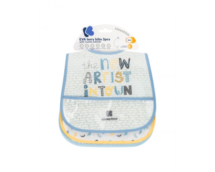 EVA terry bib with crumb catcher 3pcs Arty Blue