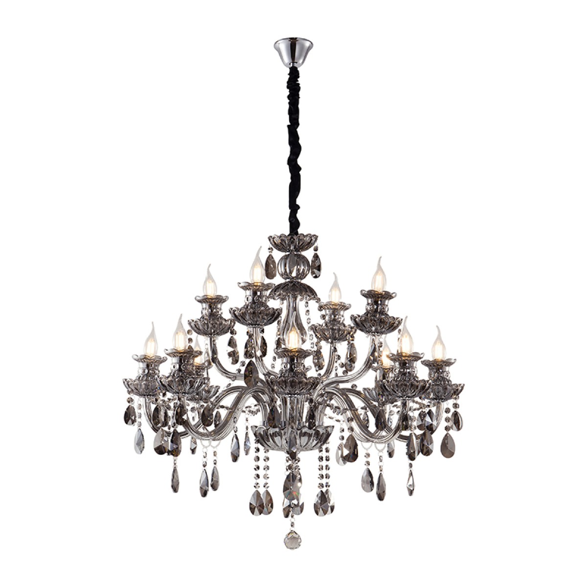 Artekko Chandelier Riky Πολυέλαιος 12φωτος Ανθρακί Κρύσταλλο (80x80x70)cm