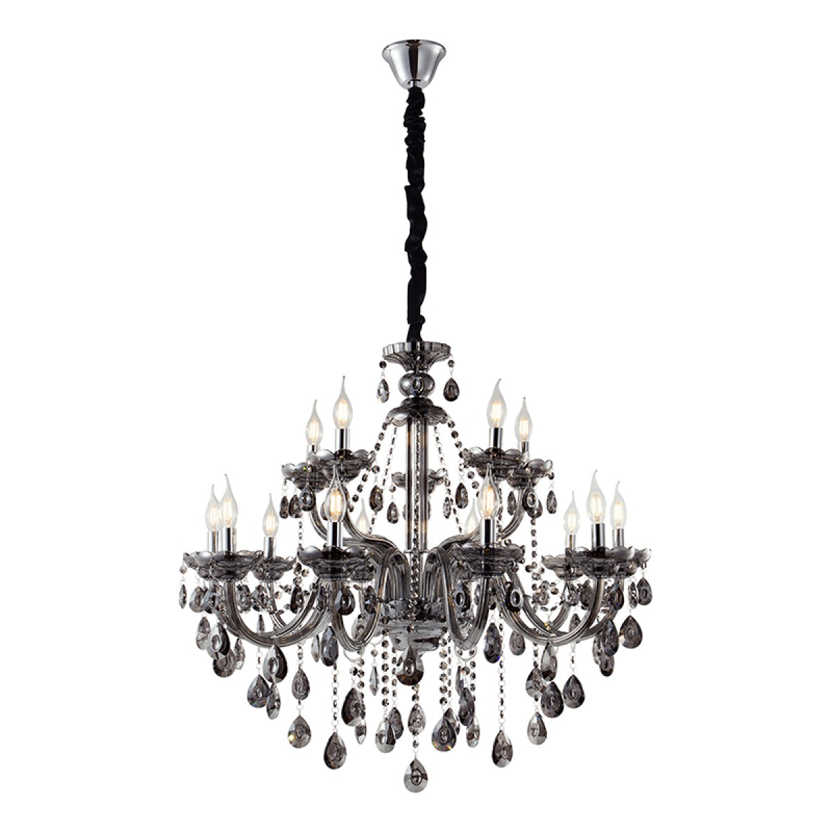 Artekko Chandelier Kiky Πολυέλαιος 15φωτος Ανθρακί Κρύσταλλο (90x90x90)cm