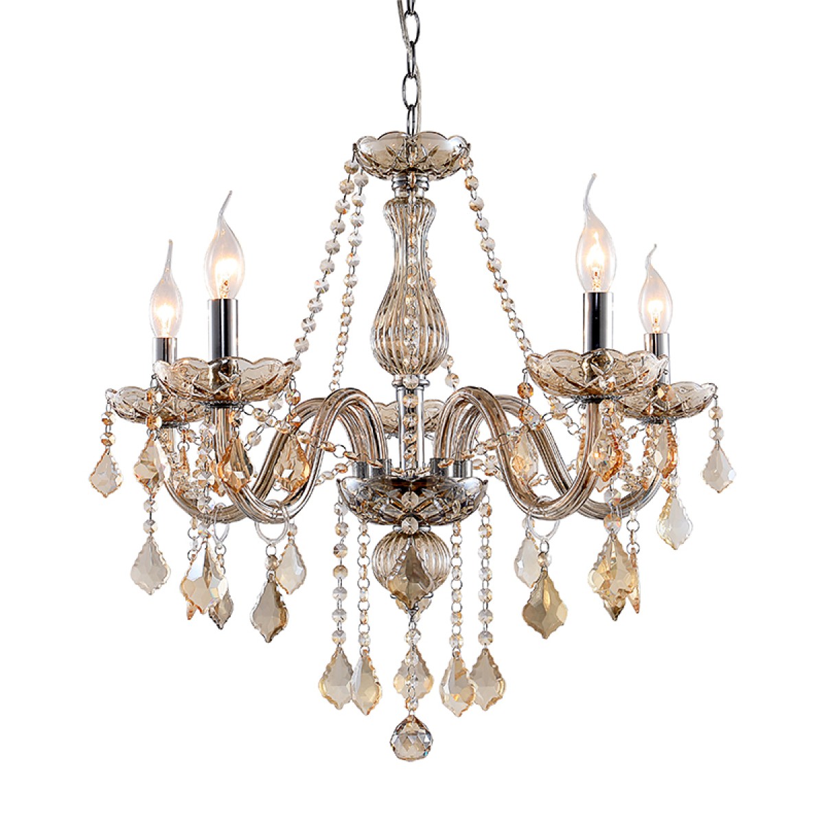 Artekko Chandelier Luna Πολυέλαιος 5φωτος Σαμπανιζέ Κρύσταλλο (60x60x60)cm