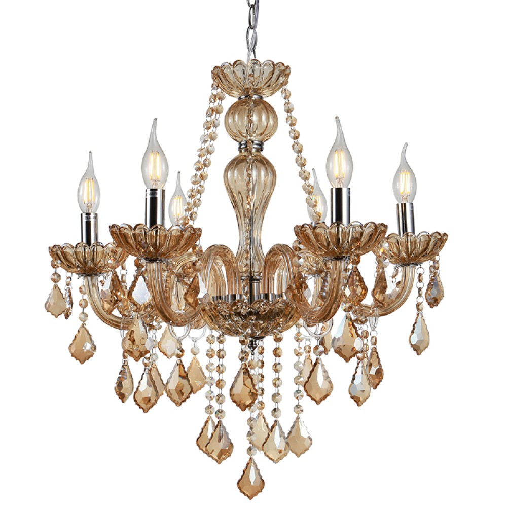 Artekko Chandelier Tara Πολυέλαιος 6φωτος Μελί Κρύσταλλο (60x60x70)cm