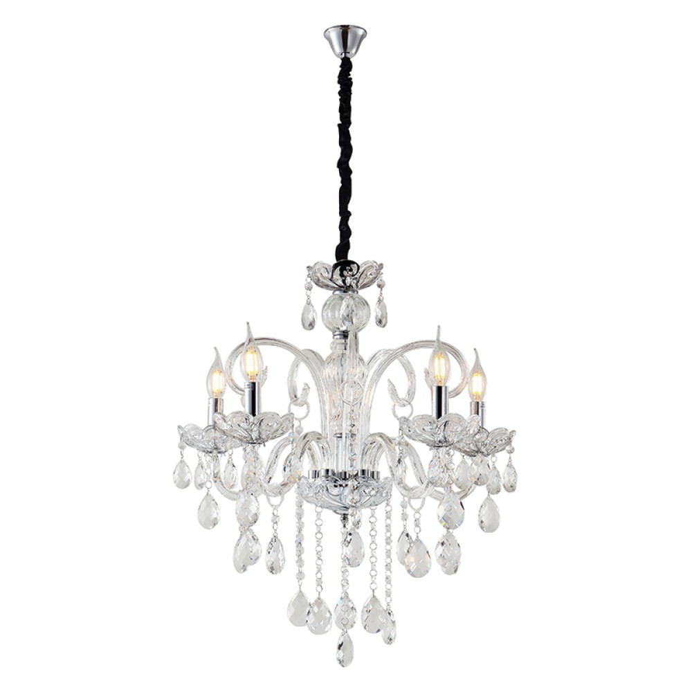 Artekko Chandelier Nouli Πολυέλαιος 5φωτος Διάφανο Κρύσταλλο (60x60x60)cm