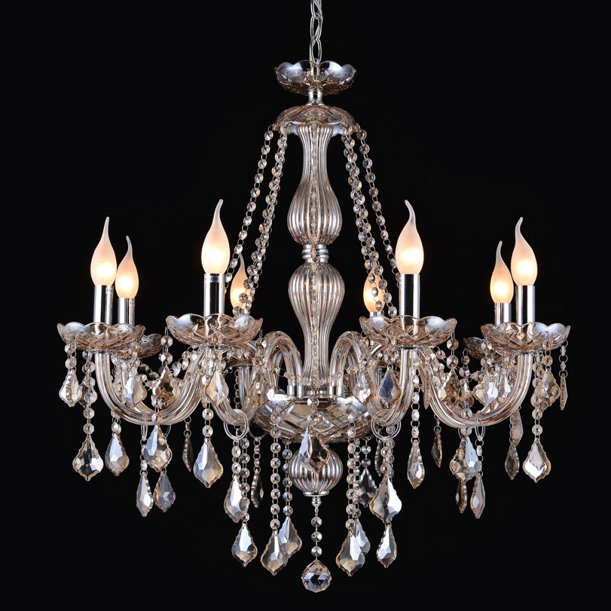 Artekko Chandelier Luna Πολυέλαιος 8φωτος Σαμπανιζέ Κρύσταλλο (70x70x80)cm