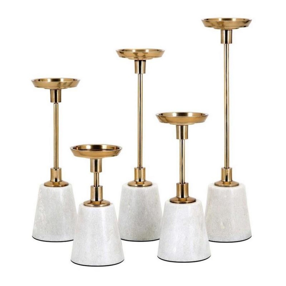 Artekko Candleholders Κηροπήγια με Μάρμαρο Αλουμίνιο Λευκό Χρυσό (9x9x40)cm Σετ/5