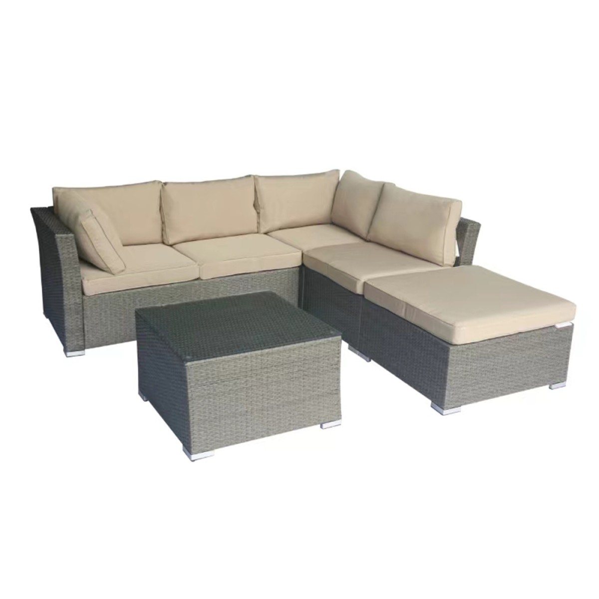 Artekko Rattan Καναπές Γωνία (140x76x60)cm (75x75x60)cm (64x75x60)cm Σκαμπό (75x75x40)cm Τραπεζάκι (69x69x42)cm Καφέ Γκρι Πλαστικ Ρατάν Ανοιχτό Καφέ Μαξιλάρι Σετ/5